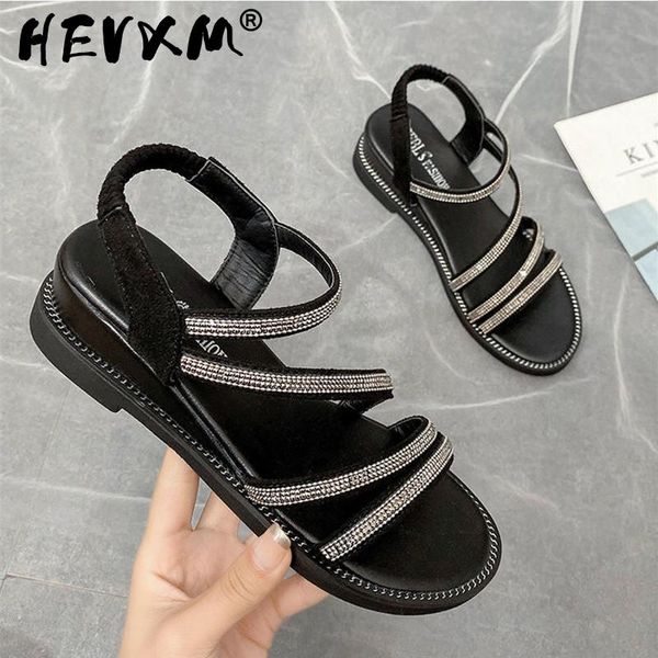 

2021 lazyseal crystals cool beach wedge heel sandals summer women elastic band flip flops sandals mujer sandalias shoes, Black