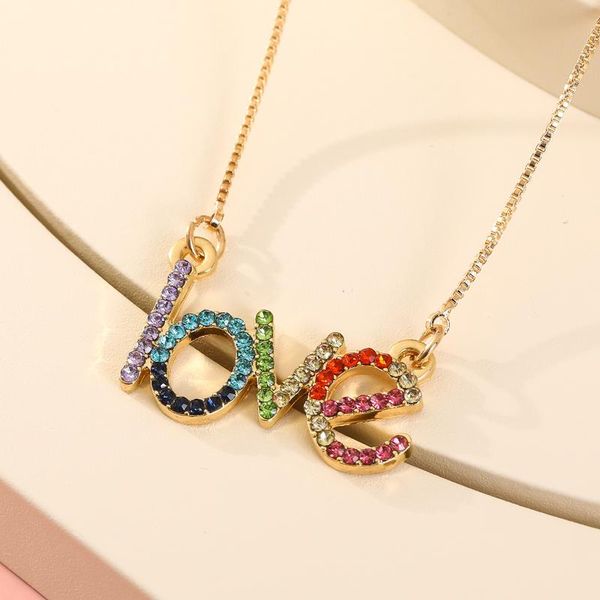 

pendant necklaces 2021 style simple l o v e letter necklace fashion charm women colour zircon plated gold elegant lady party jewelry, Silver