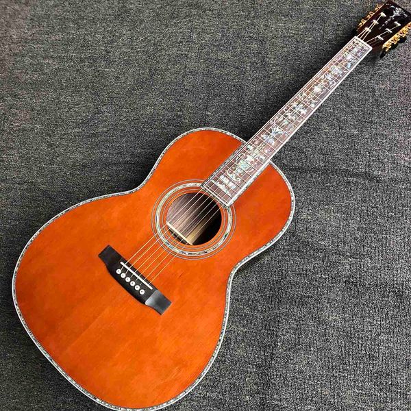 Custom Grand Guitar OEM Gooo45 Sold Spruce Guitarra Acústica no Fingerboard Vermelho Fingerboard Abalone Binding Accept