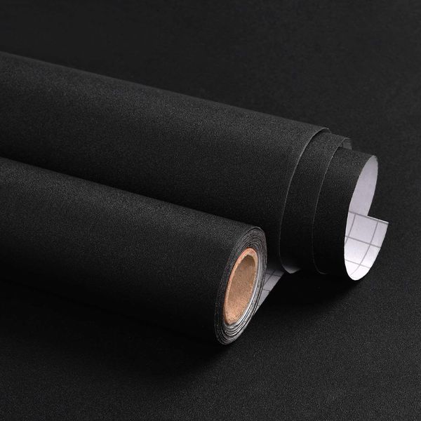 Papel de parede preto fosco vinil auto-adesivo liner gaveta casca e banda de vara removível Decoração de parede de papel de contato