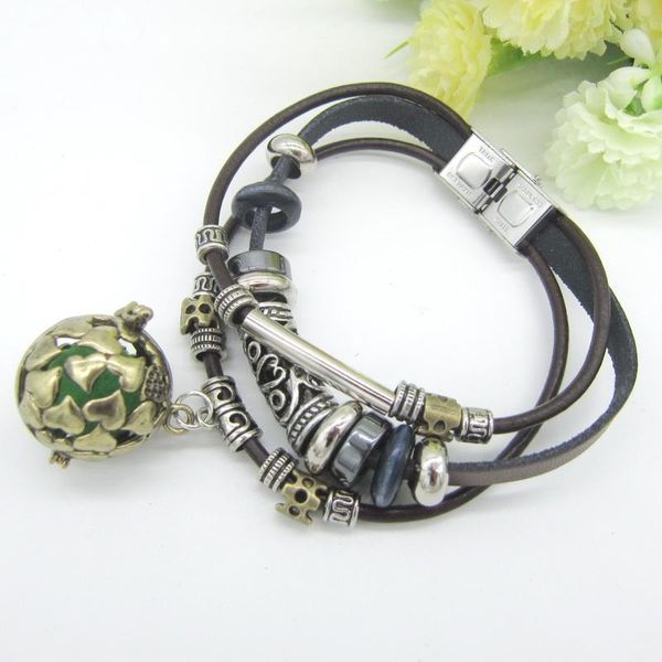 

charm bracelets classic design multi metal parts tubes combo lava felt balls changeable locket essential oil diffuser fashion leather bracel, Golden;silver