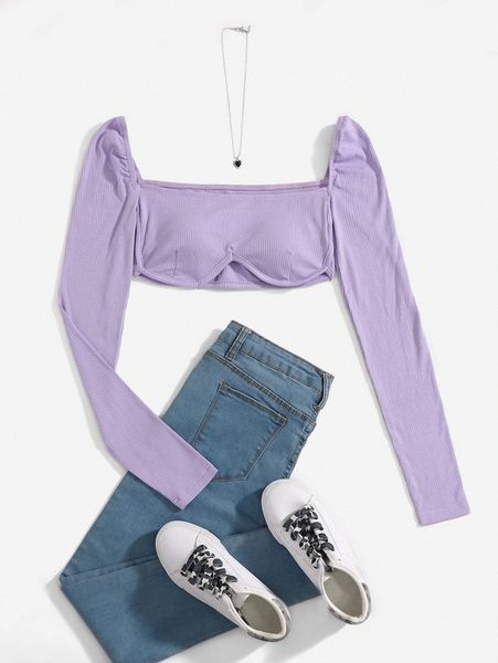 

square neck crop ribbed knit q7ji#, White