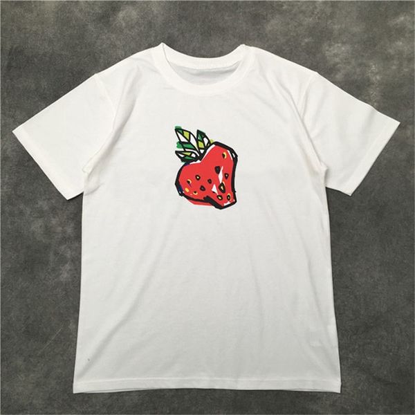 

street fashion mens t shirt 2020 strawberry pattern tennis short sleeves t shirts men and women couples style hip hop tee, White;black