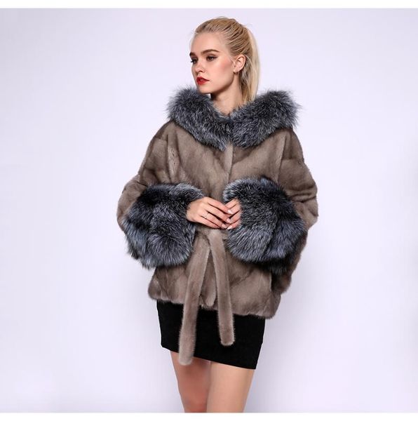 

women's fur & faux arlenesain iconic cape in mink with collar and cuffs a soft belt, Black