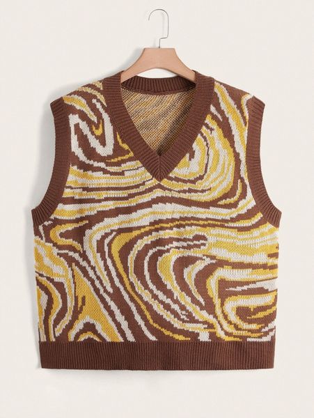 

plus graphic pattern sweater vest n33t#, Black
