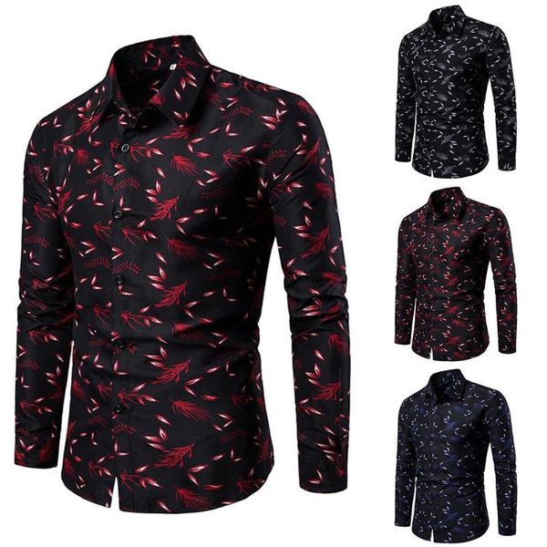

men's casual shirts plus size men floral printed long sleeve collared blouse button-down slim fit work tee, White;black