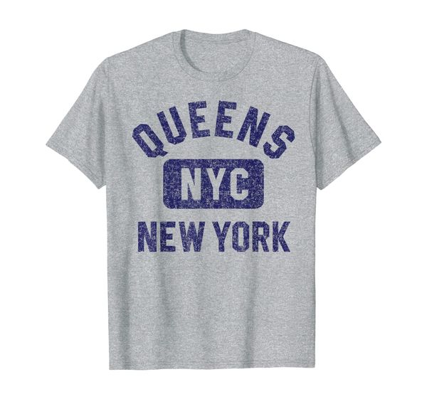 

queens nyc gym style distressed navy blue print t-shirt, White;black