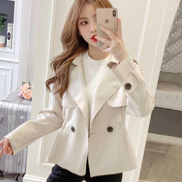 

women's suits & blazers trench coat jacket blazer collar double breasted casual short spring and autumn fashion outerwear, White;black