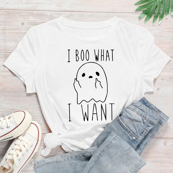 

little ghost print summer womens t shirts i boo what want printed hip hop girl personalized y2k fashion loose tees, White