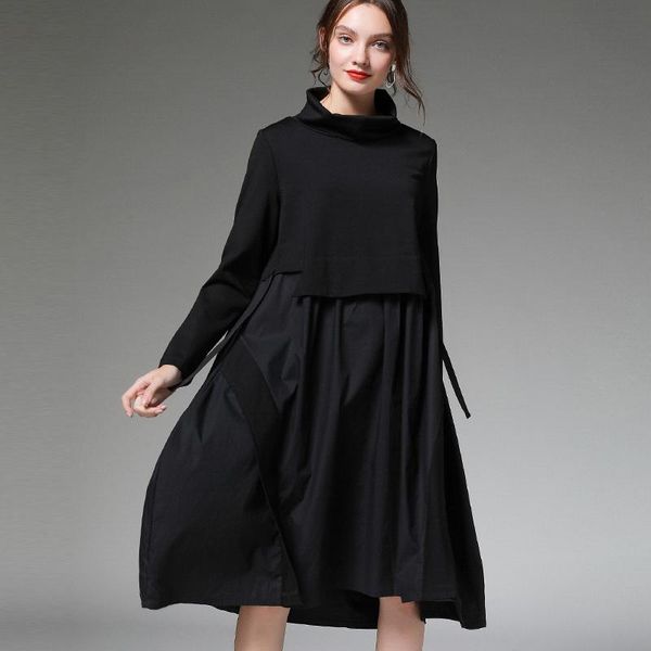 

casual dresses lady dress plus size 2021 winter basic black fashion oversized all match women 4xl, Black;gray