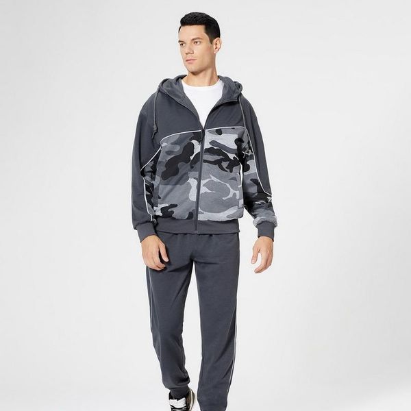 

men's tracksuits autumn 2-piece hoodie + pants sports suit sweater zipper clothing sportswear plus size, Gray