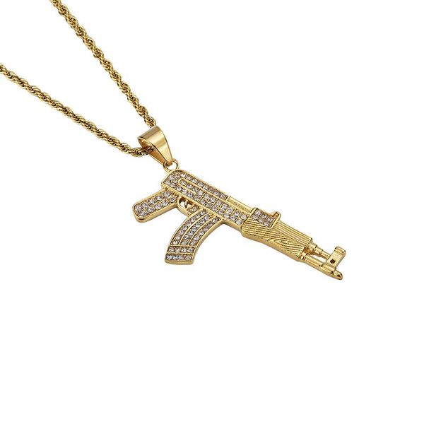 

pendants fashion gun shaped pendant & necklace hip hop stainless steel gold color chain for men, Black
