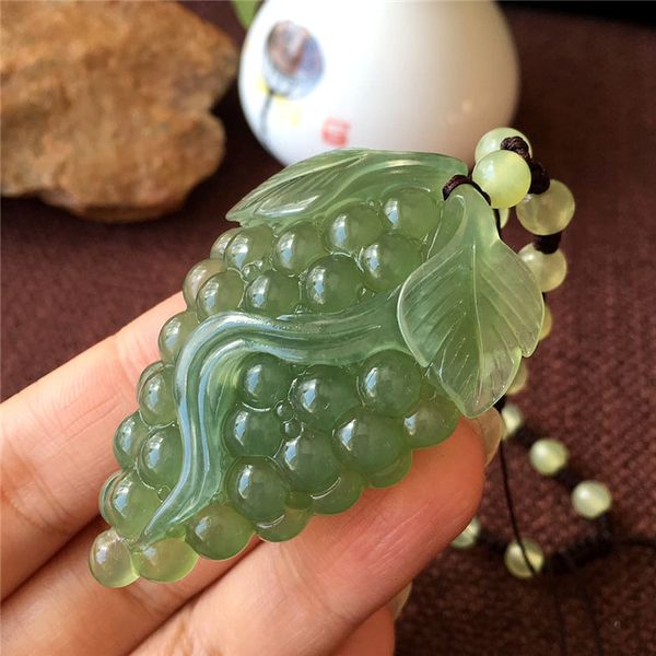 

genuine green jade pendant hand carved grape pendants necklace brand men women real jade jewelry jadeite jade necklace, Red;blue