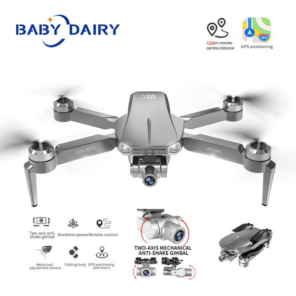 

drones baby dairy l106 pro drone gps 4k 6k hd dual camera two-anixs gimbal foldable quadcopter remote distance 1.2km