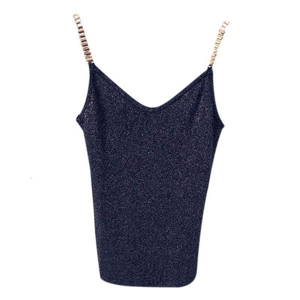 

women sleeveless tank female v neck knitted camisole club girls spaghetti metal polyester camis thin shiny glitter bling d, White