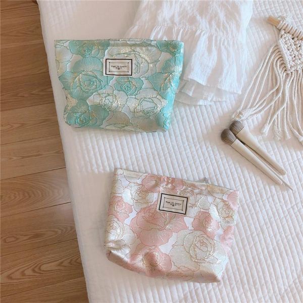 

cosmetic bags & cases rose flower bag vintage floral makeup organizer large women portable toiletry girls zipper pouch