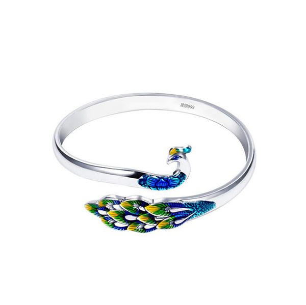 

colorful peacock bird cuff dragon bangle dripping oil phoenix animal bracelet for women girls jewelry accessories gift, Black
