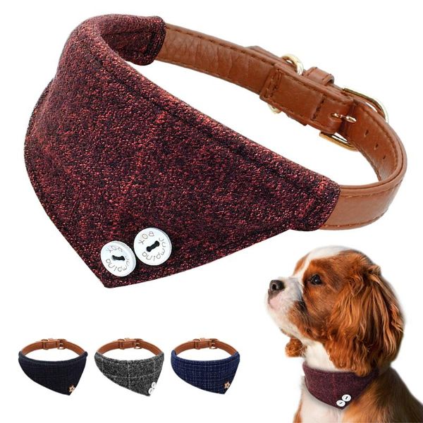 

dog collars & leashes bandana collar for small medium dogs chihuahua adjustable leather puppy cat plaid scarf neckerchief accessories tie