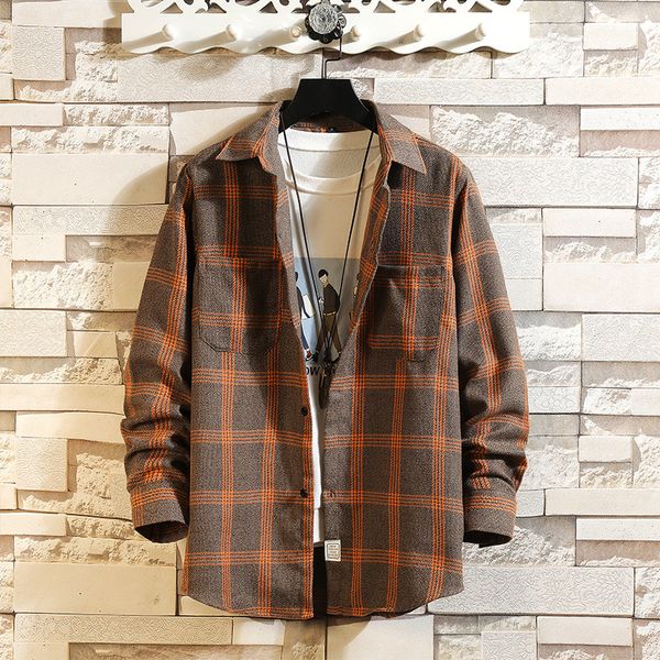 

2021 new casual spring autumn plaid shirt men long sleeve japan style streetwear plus size m-5xl clothes q6by, White;black