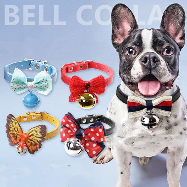 

dog collars & leashes cute bow pu leather collar for small medium dogs bells chihuahua cats pet puppy pug para perro led