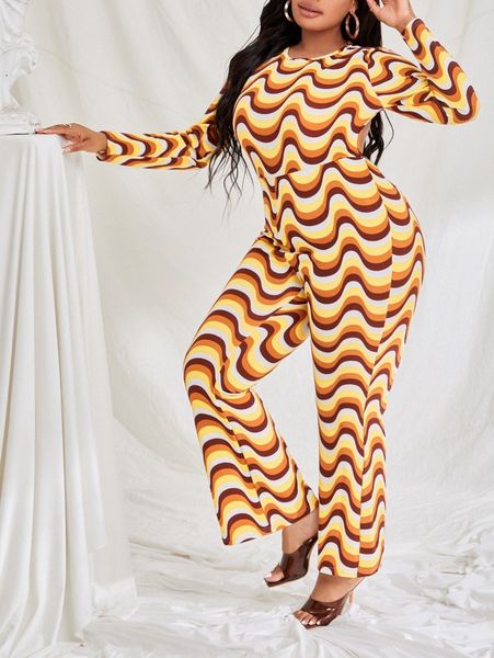 

sxy plus allover print backless flare leg jumpsuit e55o#, Black