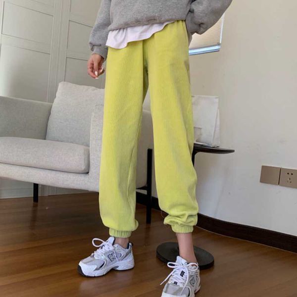 

women's pants & capris 2021 autumn winter thickened corduroy drawstring sports high waist slimming casual long women, Black;white