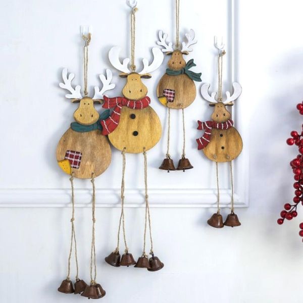 

christmas decorations deer bells ornaments wind chimes tree creative color hand-painted wooden elk navidad pendant