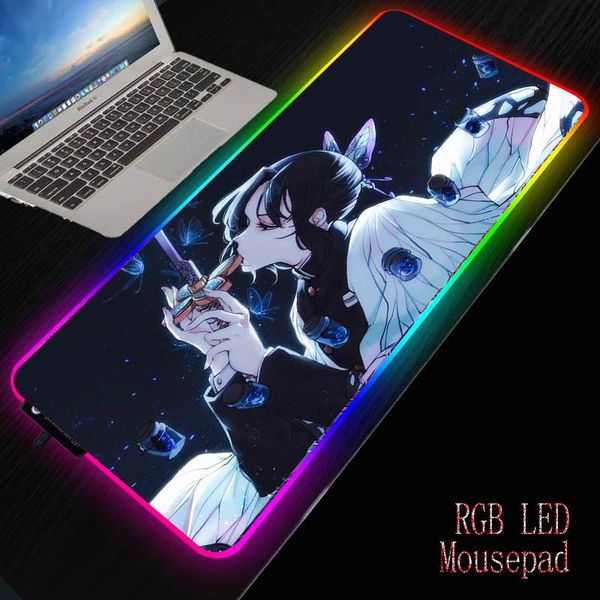 

mouse pads & wrist rests anime girl demon slayer kimetsu no yaiba rgb pad large led computer mat with backlight for keyboard desk