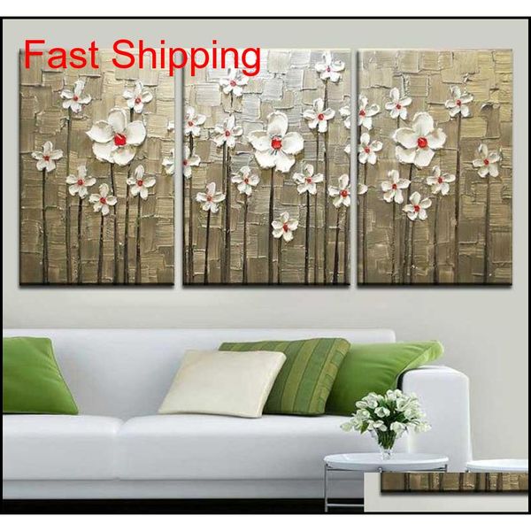 

stretched frame ready to hang, 100%hand-painted abstract landscape modern blooming flowers tree knife oil painting 3pc qylgvy sweet07