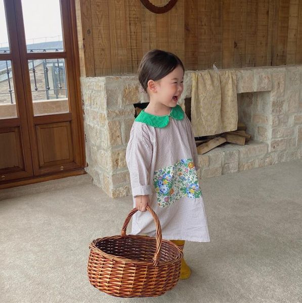 

girl's dresses 2021 style girls plaid dress fashion autumn full sleeve cotton 1-7 years xy26, Red;yellow