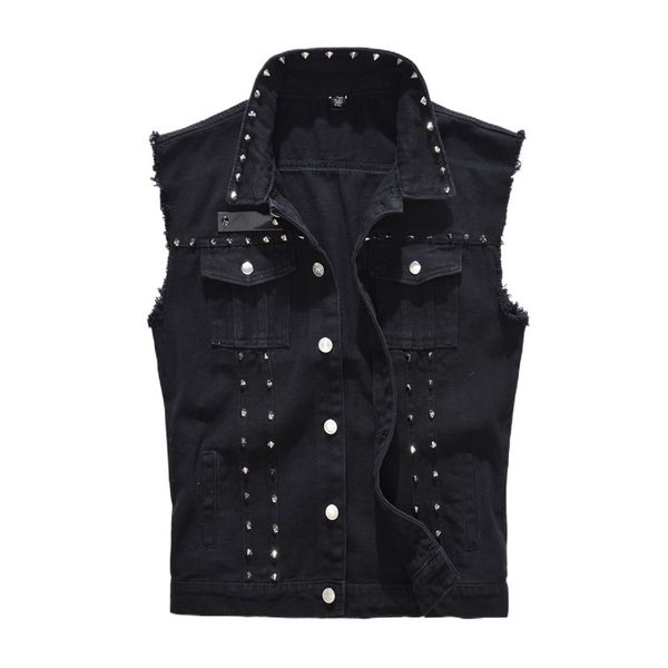 

punk rock men's denim vt, svels rivet et, motorcycle style, m-5xl, black, 2021, Black;white