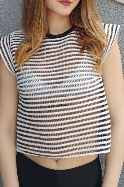 

women's blouses & shirts transparent black and white striped blouse