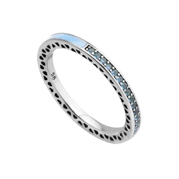 

cluster rings 100% 925 sterling-silver-jewelry radiant hearts with air blue enamel & sky crystals, Golden;silver