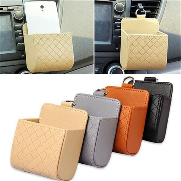 

car organizer fashion pu leather multi-function storage box air conditioning outlet debris bag decoration accessories