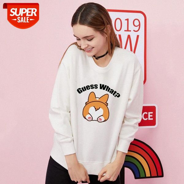 

corgi dog print sweatshirt plus fleece round neck white support #qw9b, Black