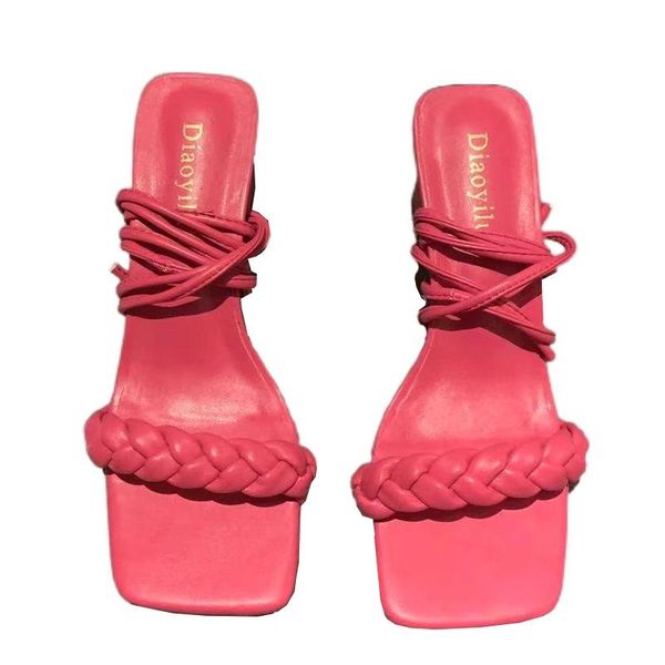 

dress shoes 2021 summer thick-heeled high-heeled sandals open-toed fairy style roman cross lace-up women's, Black