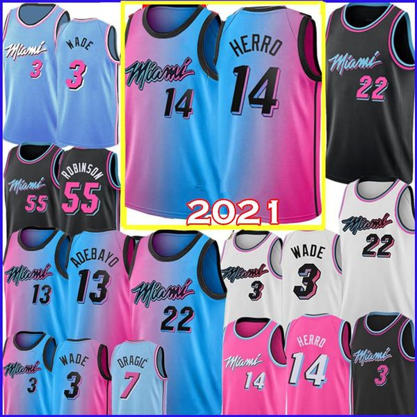 

2021 tyler 14 herro jersey dwyane 3 wade jimmy 22 butler jersey 55 robinson goran 7 dragic bam 13 adebayo basketball jerseys, Black;red