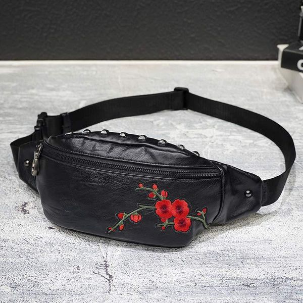 

luxury chest bag women 2021 designer fanny pack punk rivet leather belt bag women cute flower waist packs fashion mens sling