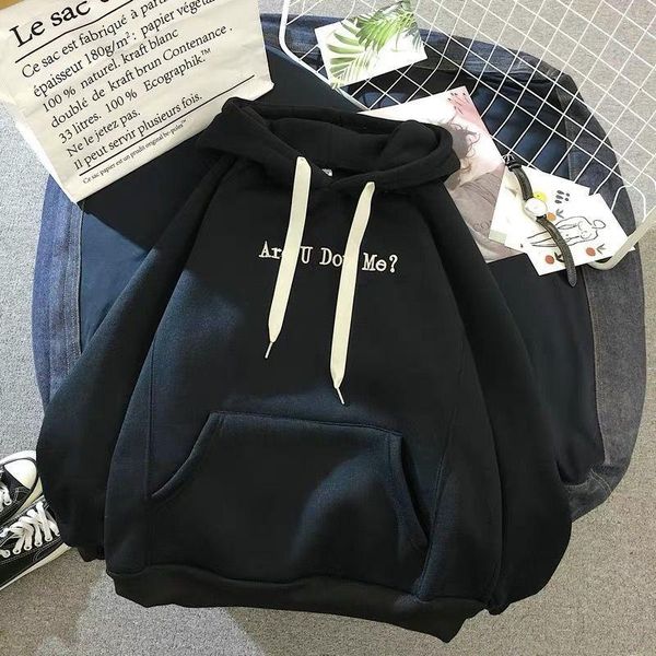 

women's hoodies & sweatshirts autumn winter loose korean style sweatshirt jacket hoodie student fire simple plus velvet thick top, Black