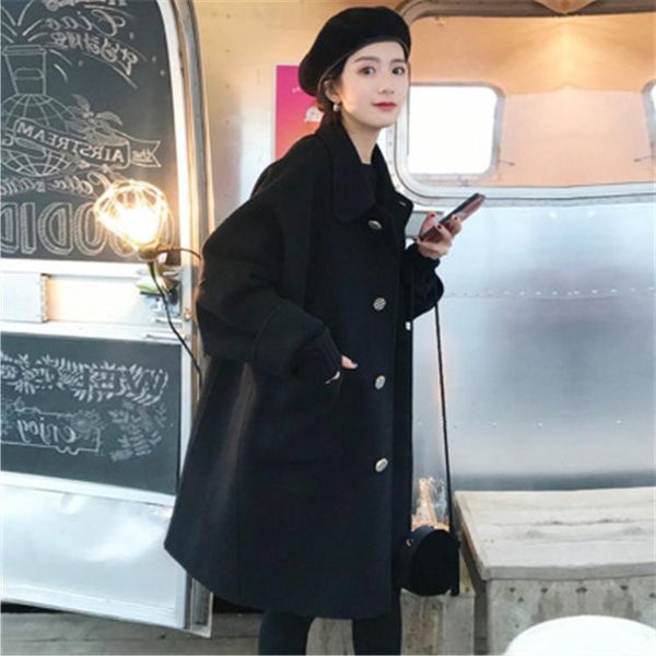 

women's wool & blends edition of 2021 autumn winters overcoat woolen cloth coat more female in long suit brought the black
