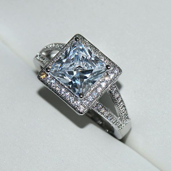 

cluster rings origin natural 1.5 moissanite gemstone square shape s925 sterling silver color ring jewelry anillos wedding 925, Golden;silver