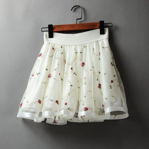 

skirts 2021 spring and summer women's high waist embroidered mesh skirt, Black