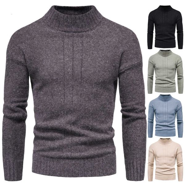 

mens turtleneck half cotton pullover autumn winter thick warm solid slim fit clothing knitted casual sweater pull homme, White;black