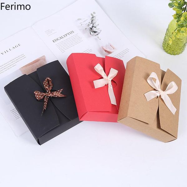 

gift wrap 10pcs 17x15x4.5cm kraft paper box with bow wedding christmas party birthday packaging favor boxes