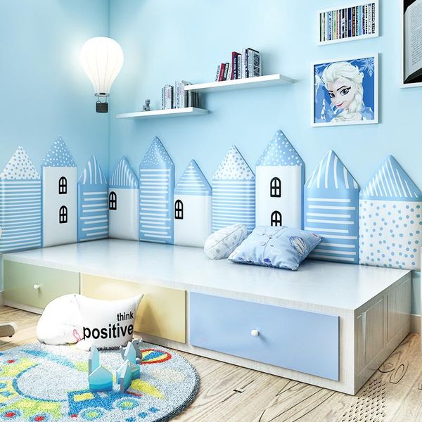 

wall stickers baby anti-collision bed headboards decor kids room soft bag house shape 3d sticker bedroom tatami self adhesive