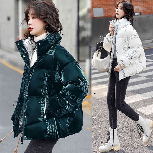 

women's parkas down ladies jacket short 2021 foreign style letter printing wash bright white duck stand collar european coat fashion, Black