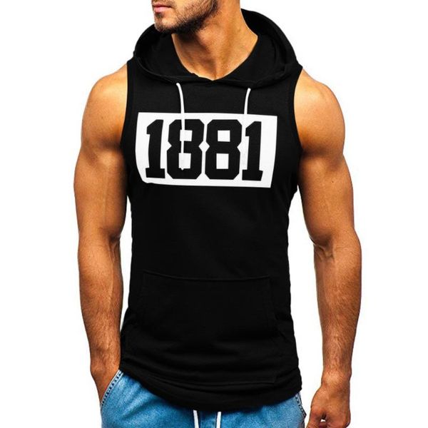 

men' tank brand gyms clothing mens hooded cotton sleeveless vest sweatshirt fitness workout sportswear male running athletic, White;black