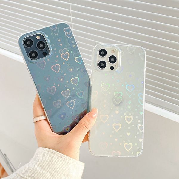 

lx brand cute gradient aurora heart phone case for iphone 12 13 pro max 11 xs max iphonexr x 10 8 7 plus se transparent tpu cover
