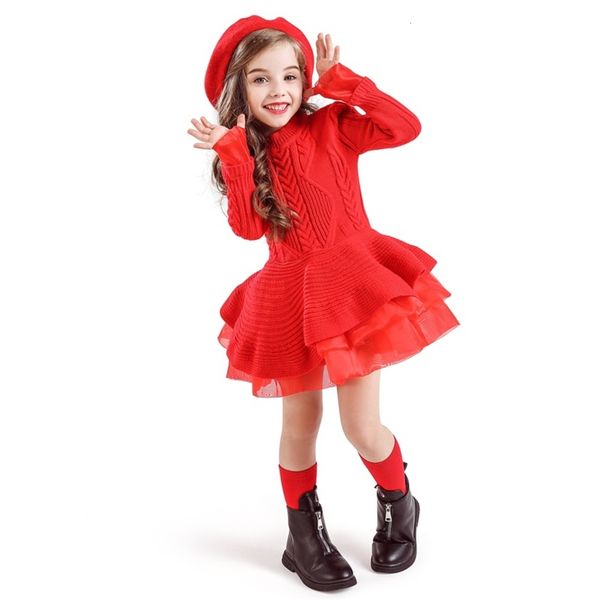 

women's knitted dress, reindeer autumn and winter clothing, princess suit, warm christmas skirt, 3 pieces of 8t, Red;yellow