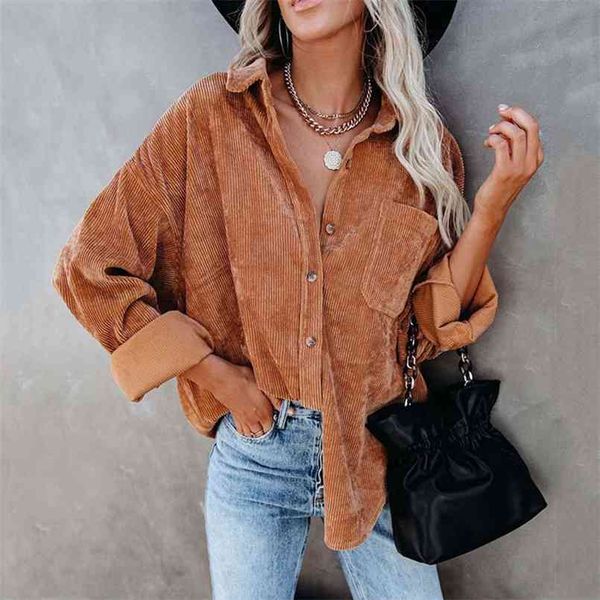 

autumn corduroy jacket women overshirt shirt s for button leopard coat female 210914, Black;brown